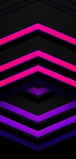 Neon chevron mobile wallpaper with vibrant pink and purple lines on a black background.