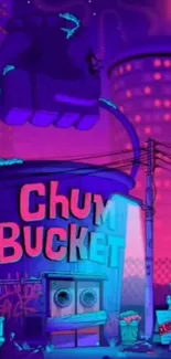 Neon-themed mobile wallpaper of Chum Bucket.