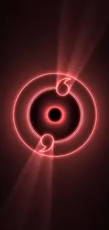 Abstract neon circle with glowing red design on dark background.