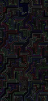 Colorful neon circuit board pattern wallpaper.