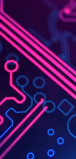 Neon circuit wallpaper with pink and blue design.