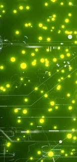 Neon green circuit lights wallpaper with glowing digital patterns.