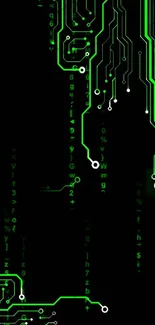 Black wallpaper with neon green circuit design.