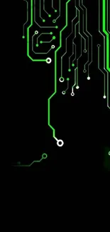 Futuristic neon circuit wallpaper with green digital lines.