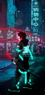 Anime character in a neon-lit city background.