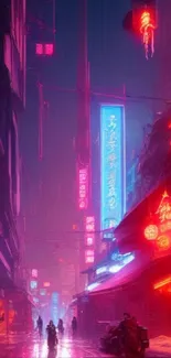 Futuristic neon cityscape with vibrant lights at night.