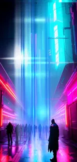 Futuristic neon cityscape with vibrant lights and a dynamic urban atmosphere.