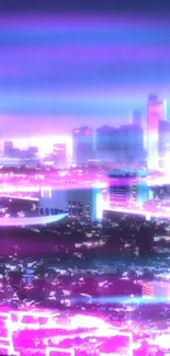 Futuristic neon cityscape with vibrant purple hues.