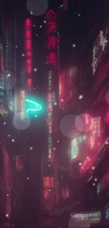 Neon cityscape with glowing signs and cyberpunk atmosphere on mobile wallpaper.