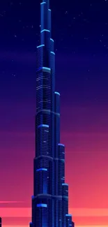 Neon skyscraper in a starry night cityscape wallpaper.