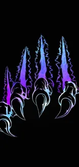 Neon claw design on a black background, with purple and blue hues.