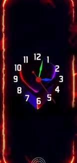 Vibrant neon clock face wallpaper with glowing numbers.