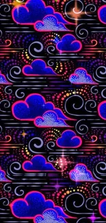 Vibrant neon cloud wallpaper with colorful swirls.