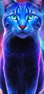 Neon cat with galaxy background wallpaper