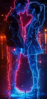 Neon couple in pink and blue glow.