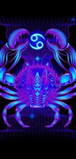 Neon Crab zodiac sign mobile wallpaper with vibrant cosmic design.