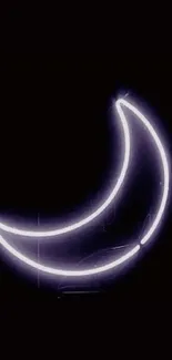 Neon crescent moon glowing on black background wallpaper.