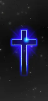 Mobile wallpaper featuring a neon cross with a cosmic starry background.