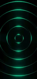 Neon cyan wallpaper with radiant circles pattern on a dark background.