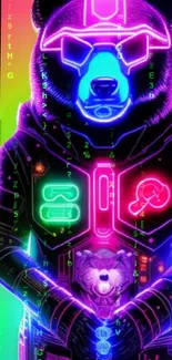 A vibrant neon cyber bear design for mobile wallpaper.