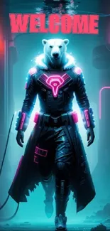 Futuristic neon cyber bear with vibrant lights.