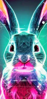 Neon cyber bunny digital art with futuristic design.