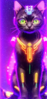 Futuristic cat with neon lights for a mobile wallpaper.