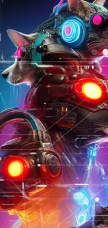 Neon cybernetic cats and dogs in vibrant digital art.