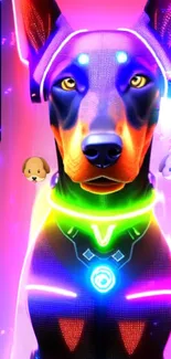 Neon cyber dog wallpaper with vibrant colors and futuristic design.