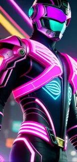 Futuristic neon cyber warrior wallpaper with a vibrant, high-tech design.