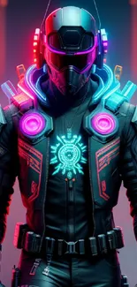 Futuristic cyber warrior with neon lights.