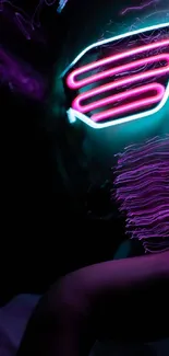 Vibrant neon cyberpunk wallpaper with glowing purple elements.