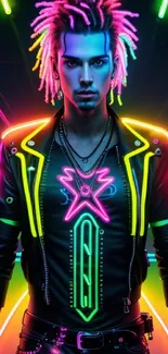 Colorful cyberpunk character in neon lights.