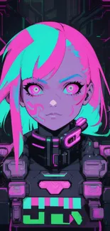 Neon cyberpunk anime character in vibrant colors.