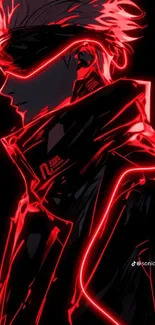 Silhouette of anime character in neon glow with a cyberpunk theme.