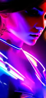 Neon cyberpunk art wallpaper with futuristic design and bright colors.