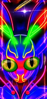 Vibrant neon cyberpunk bunny with bold colors and futuristic design.