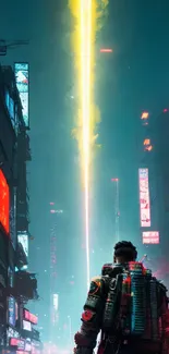 Cyberpunk cityscape with neon lights and futuristic ambiance on mobile wallpaper.