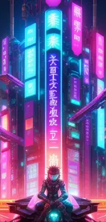 Neon cyberpunk cityscape with futuristic design.