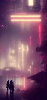 Futuristic neon cyberpunk cityscape wallpaper in dark purple hues.