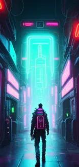 Futuristic neon blue and pink cyberpunk city wallpaper.