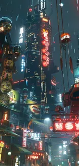 Cyberpunk cityscape with neon lights.