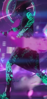 Futuristic cyberpunk neon wallpaper with dynamic digital avatar.