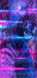 Glowing masked figure in neon cyberpunk style.