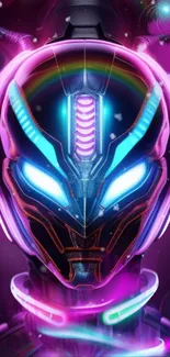 Vibrant neon cyberpunk robot wallpaper, futuristic and colorful art.