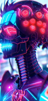 Vibrant neon cyberpunk robot artwork with futuristic design elements.