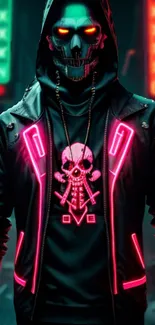 Cyberpunk skull design with neon glow.