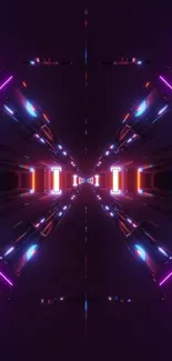 Vibrant neon cyberpunk tunnel wallpaper with futuristic design.