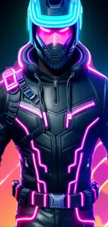 Neon cyberpunk warrior with futuristic design and vibrant colors.