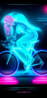 Futuristic neon cyclist digital wallpaper with glowing lights.